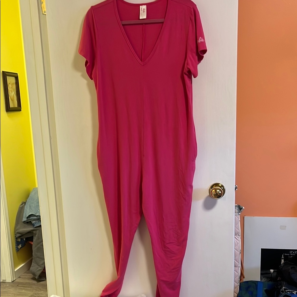 Smash + Tess Pink Jumpsuit with V-Neck and Relaxed Fit